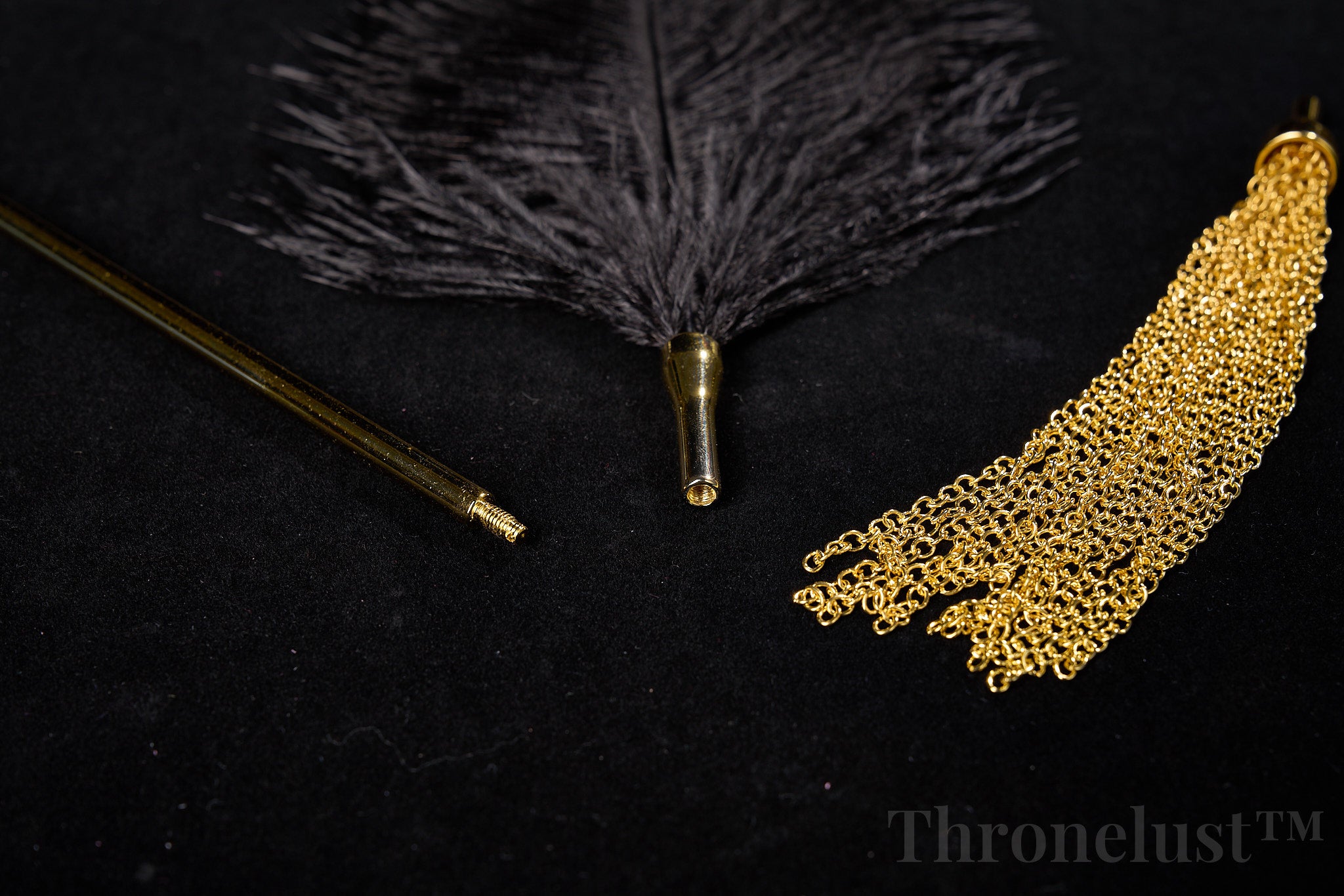 Golden Handle Feather Tickler & Chain Whip Set – Luxury BDSM Kit
