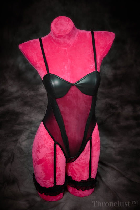 Black Mesh Leather Bodysuit Lingerie – Thronelust™
