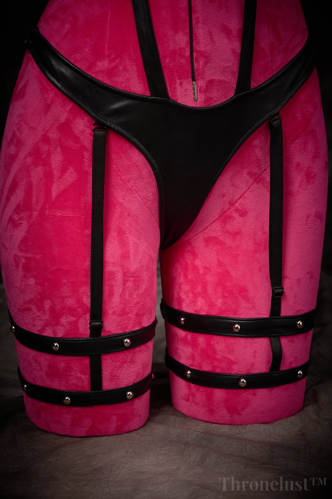 Black Leather Strappy Lingerie Set by Thronelust