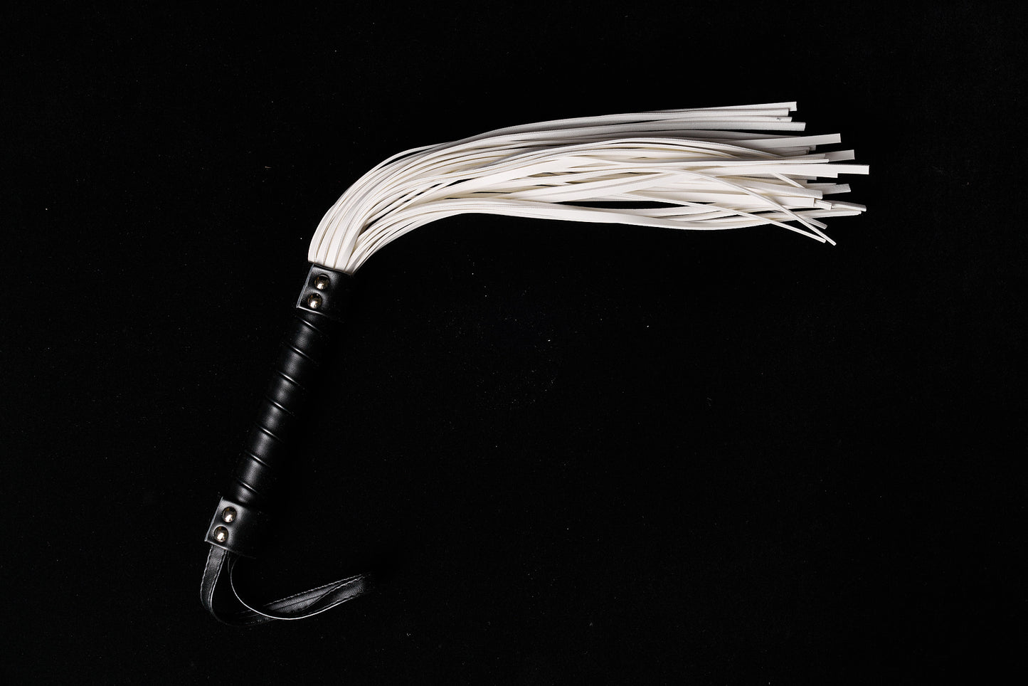 White Leather Whip – Bondage Flogger with Black Handle | PU Leather BDSM Impact Toy