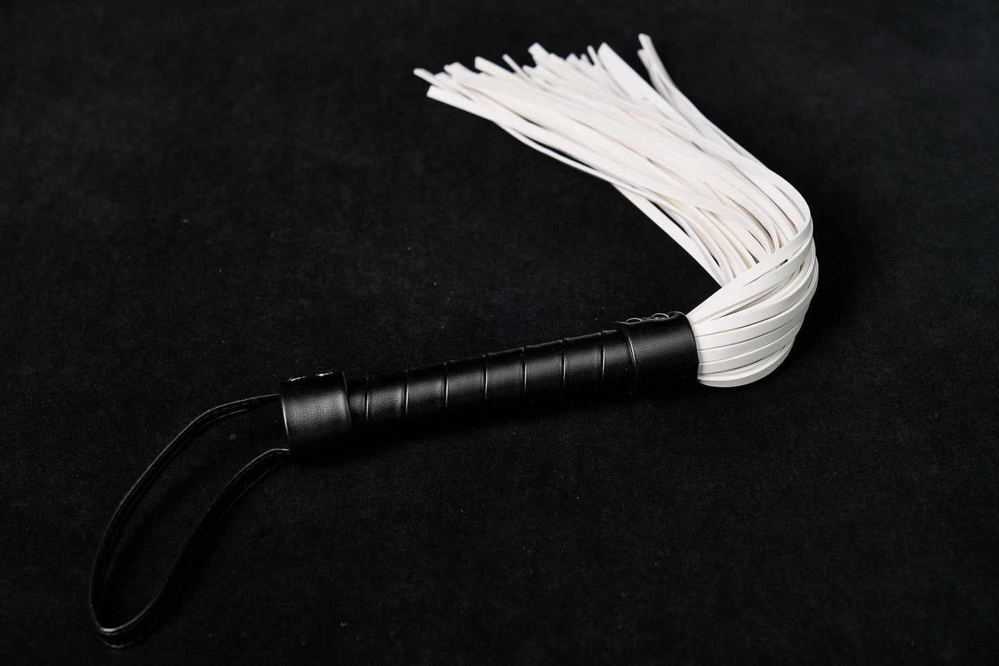 White Leather Whip – Bondage Flogger with Black Handle | PU Leather BDSM Impact Toy