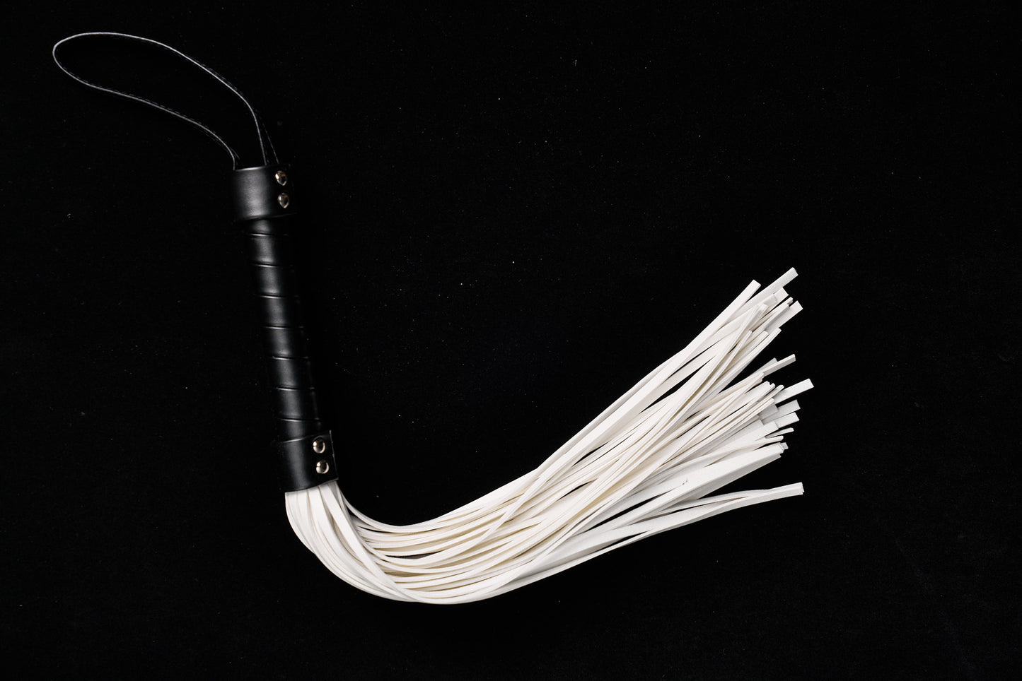 White Leather Whip – Bondage Flogger with Black Handle | PU Leather BDSM Impact Toy
