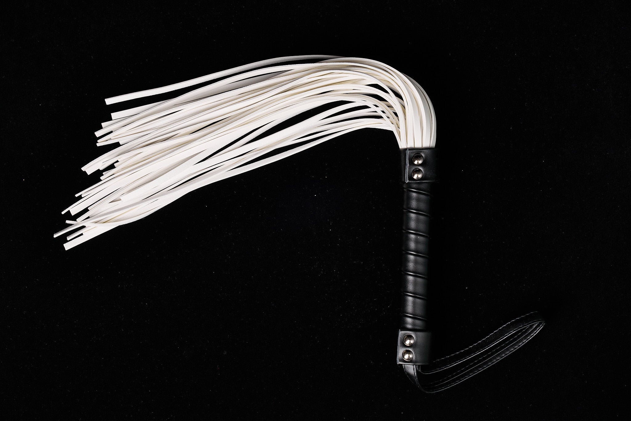 White Leather Whip – Bondage Flogger with Black Handle | PU Leather BDSM Impact Toy