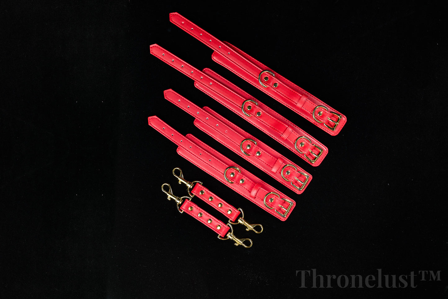 Padded PU Leather Wrist/Ankle Cuffs with D-Ring – Red Adjustable BDSM Restraints