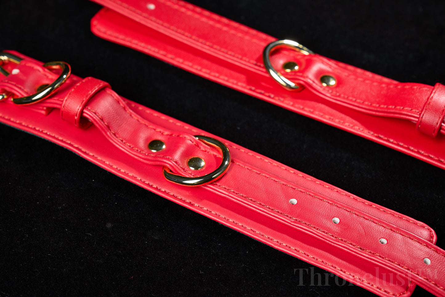 Padded PU Leather Wrist/Ankle Cuffs with D-Ring – Red Adjustable BDSM Restraints