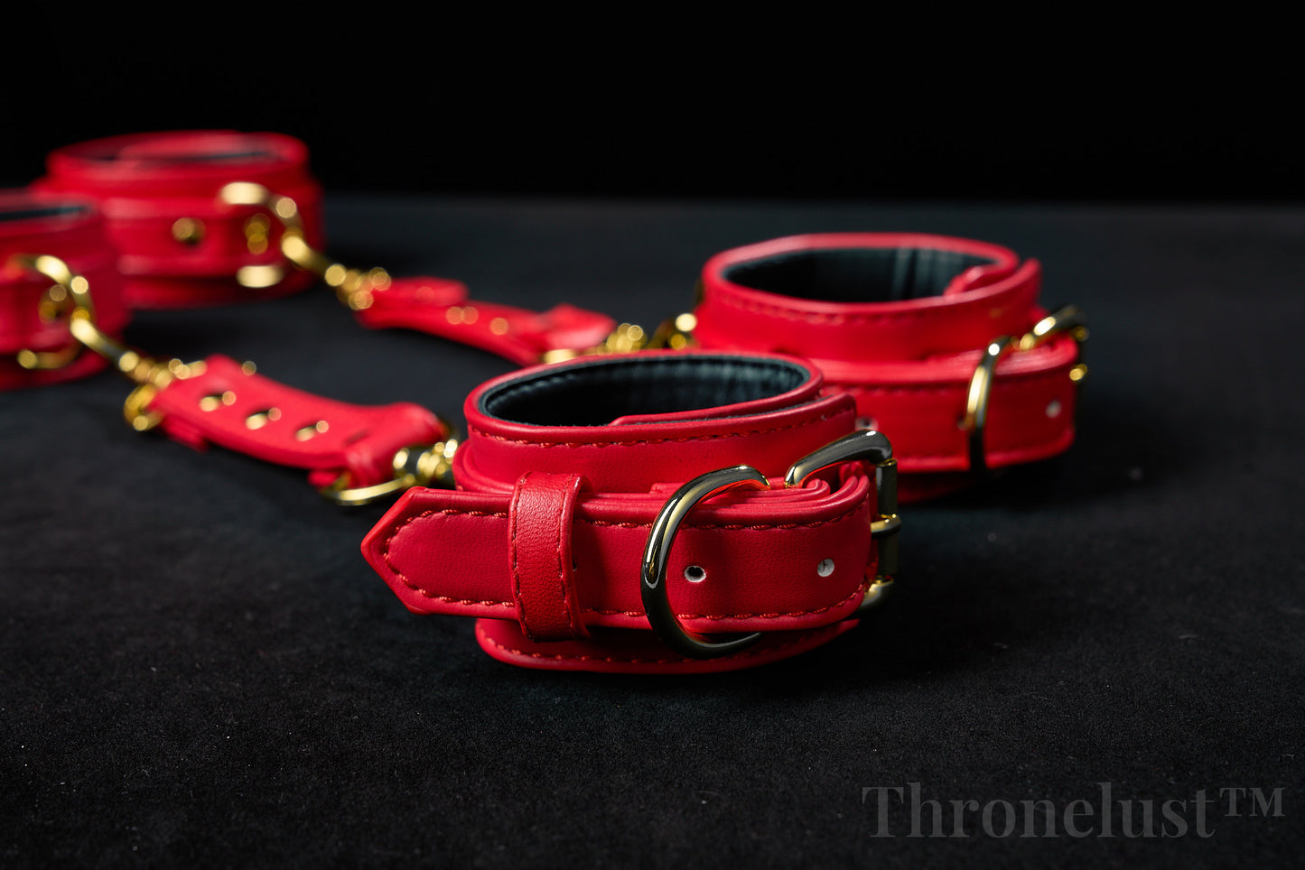 Padded PU Leather Wrist/Ankle Cuffs with D-Ring – Red Adjustable BDSM Restraints