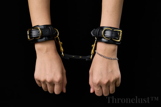 Padded PU Leather Cuffs — Wrist or Ankle, Gold-Tone Hardware, Adjustable D-Rings BLACK