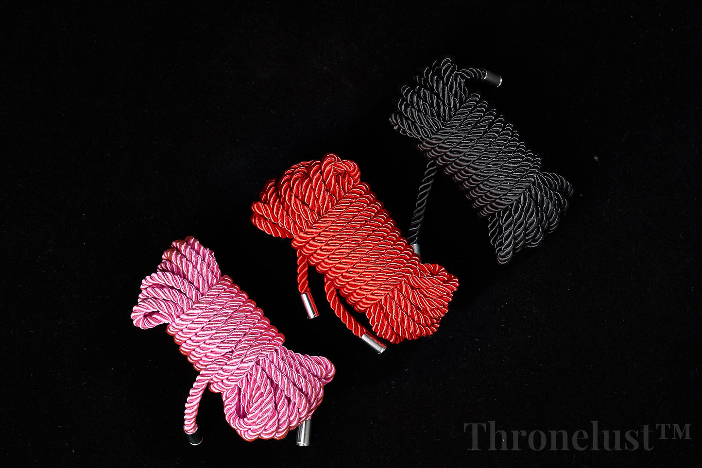 Soft Braided Bondage Rope – 5m Silk-Feel Polyester, Red/Pink/Black