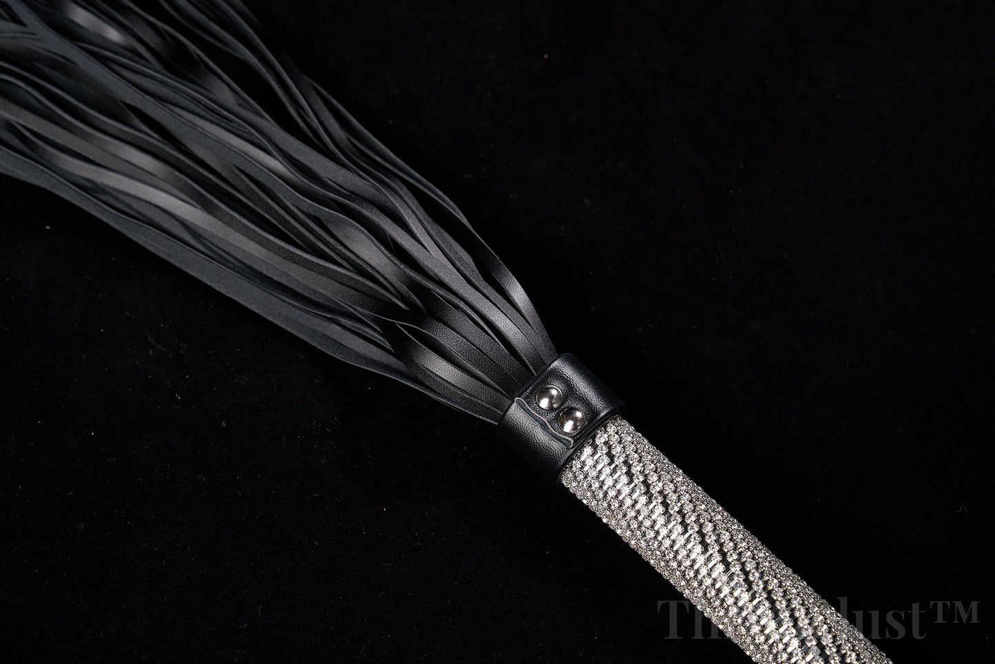 Genuine Leather Flogger – Black BDSM Whip with Crystal-Studded Metal Handle