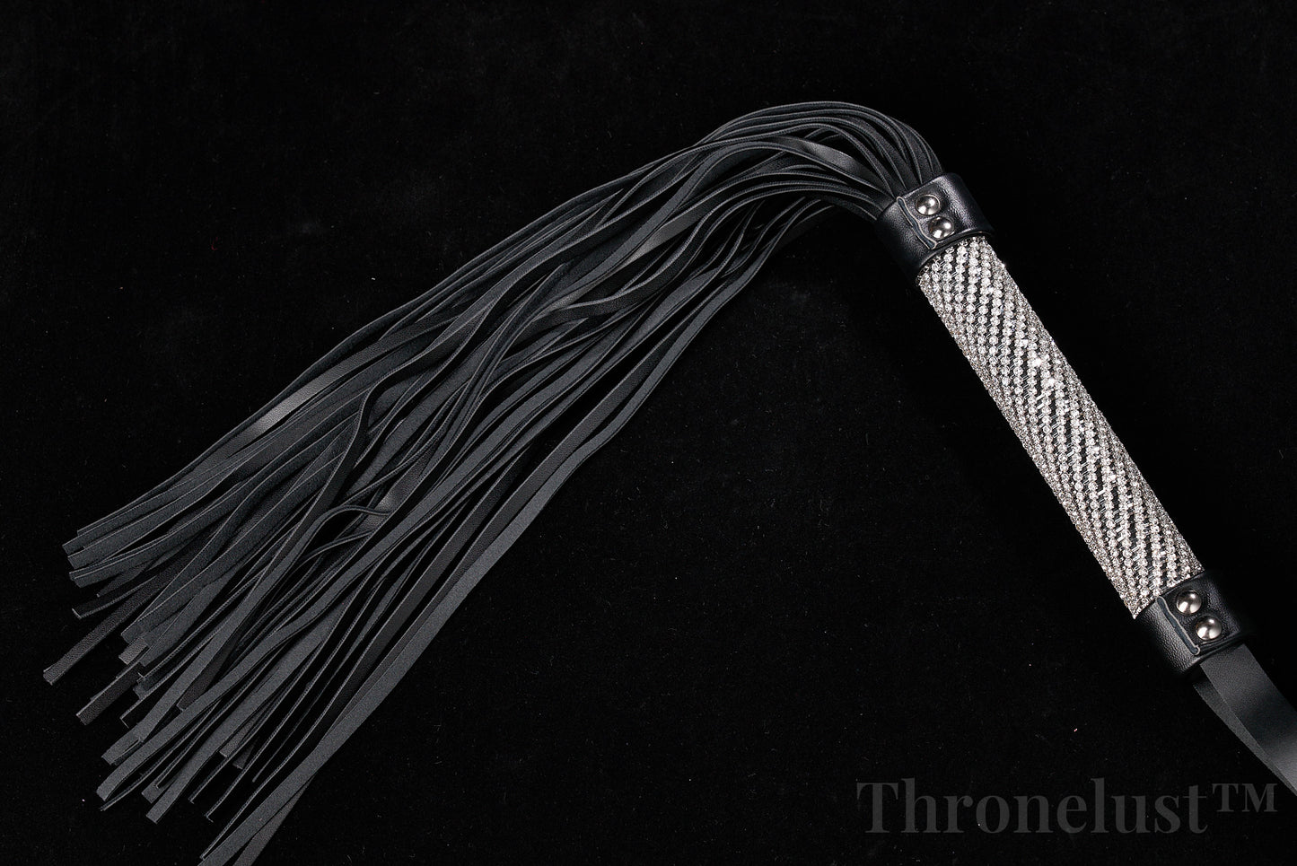 Genuine Leather Flogger – Black BDSM Whip with Crystal-Studded Metal Handle