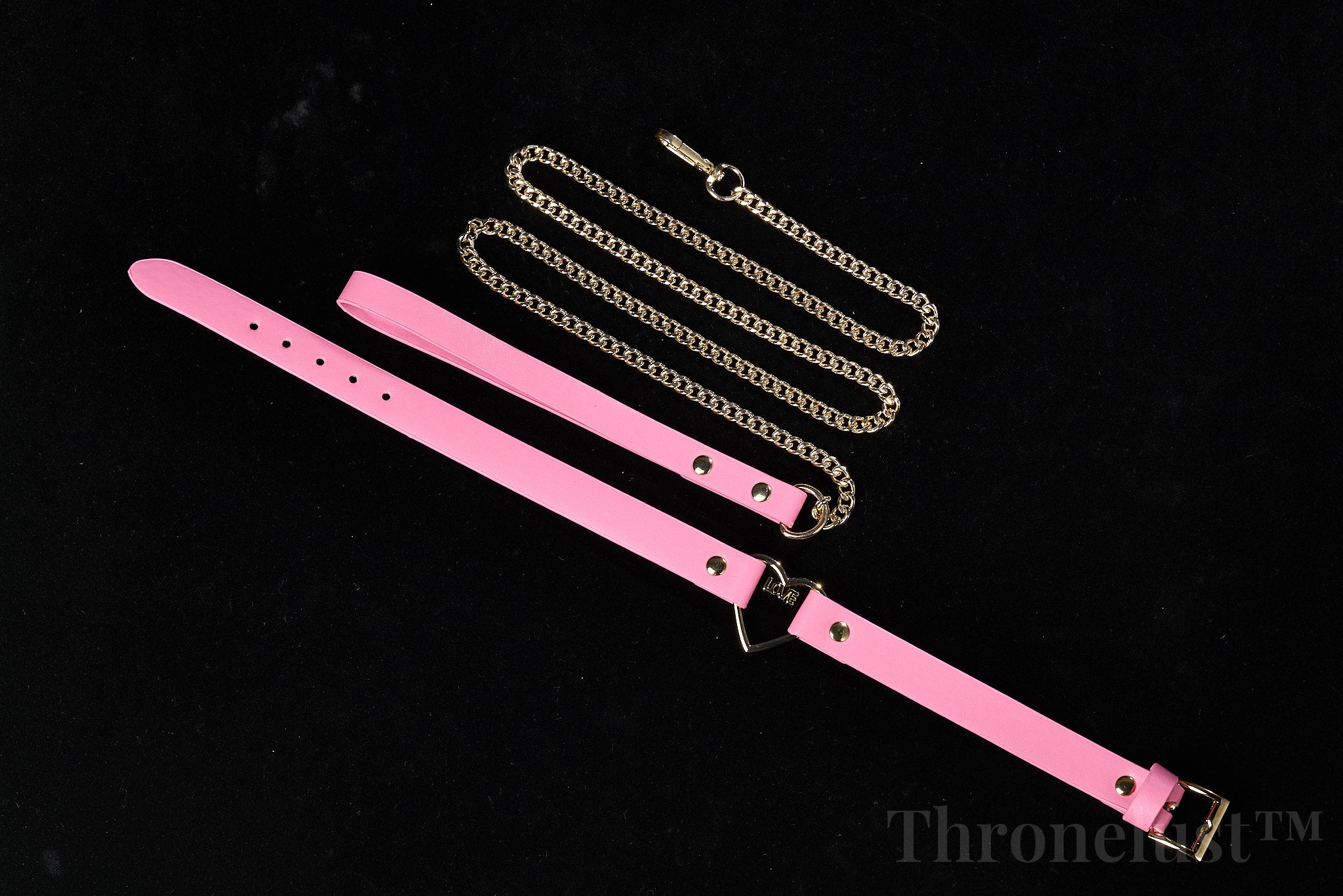 Heart-Ring PU Leather Collar with Chain Leash – Pink BDSM Restraint Accessory