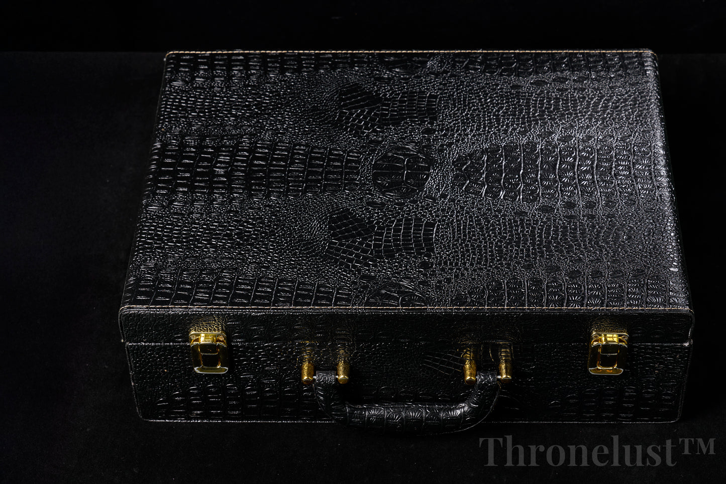 Croc-Embossed PU Leather Storage Case – Black Discreet Organizer Box