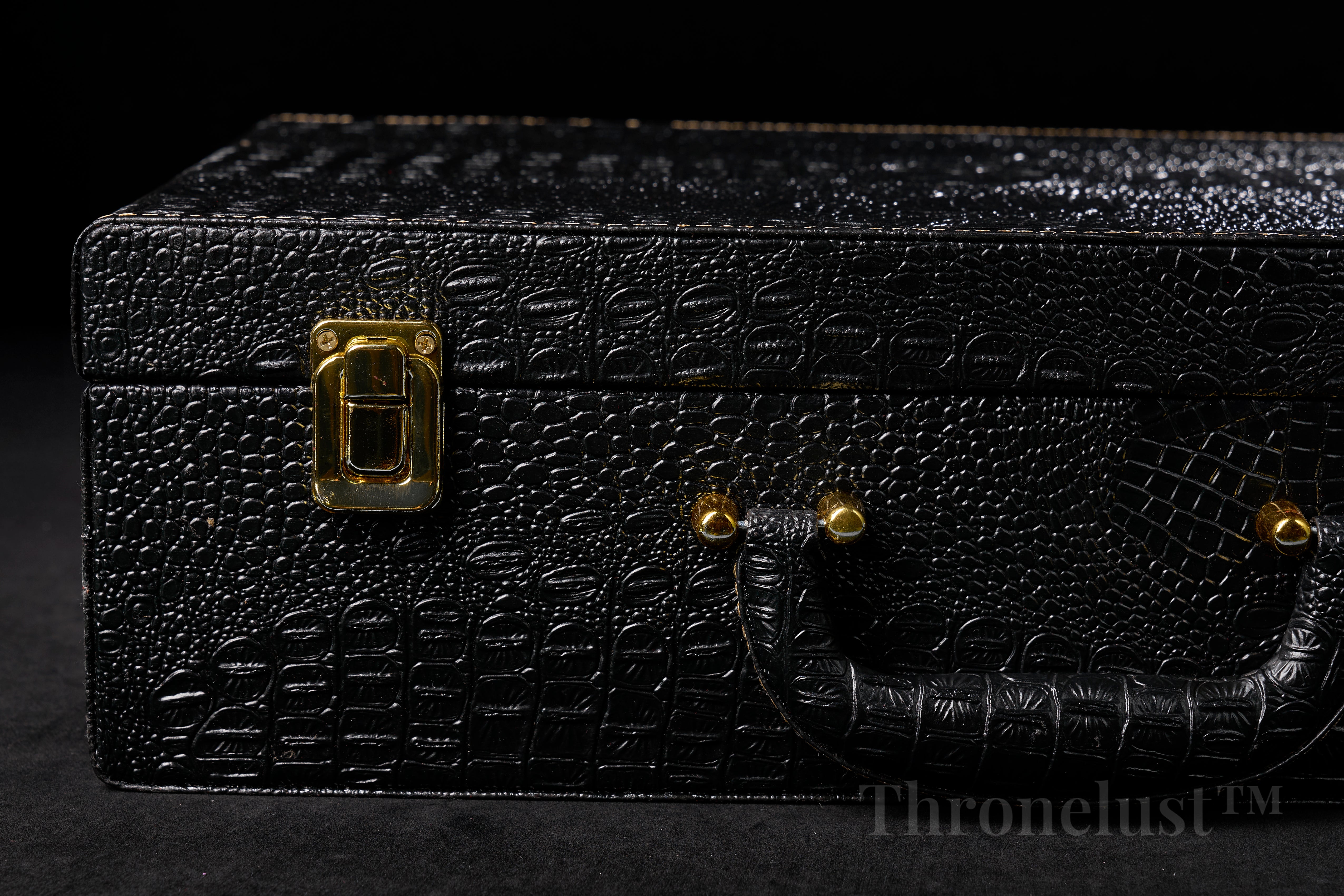 Croc-Embossed PU Leather Storage Case – Black Discreet Organizer Box