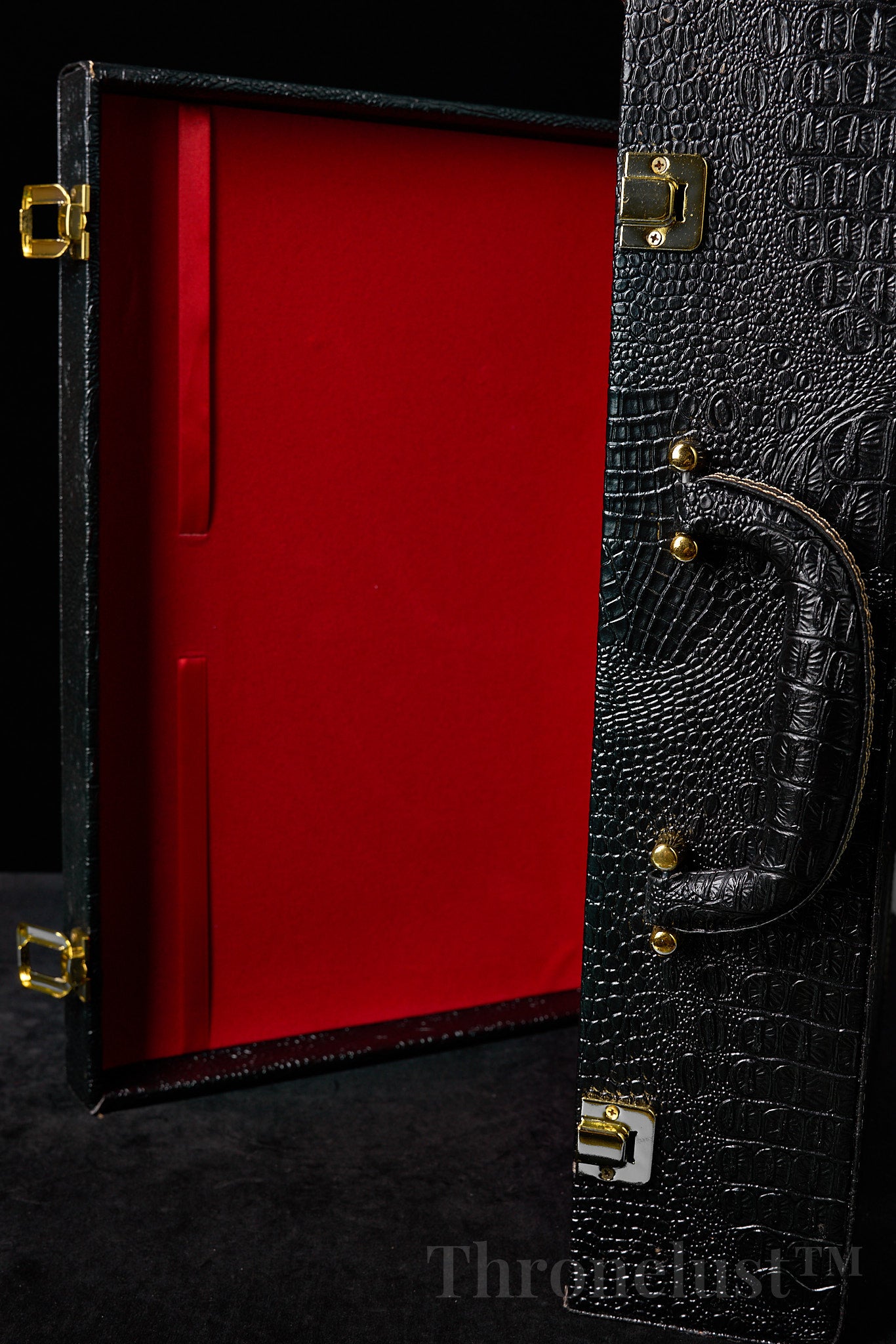 Croc-Embossed PU Leather Storage Case – Black Discreet Organizer Box