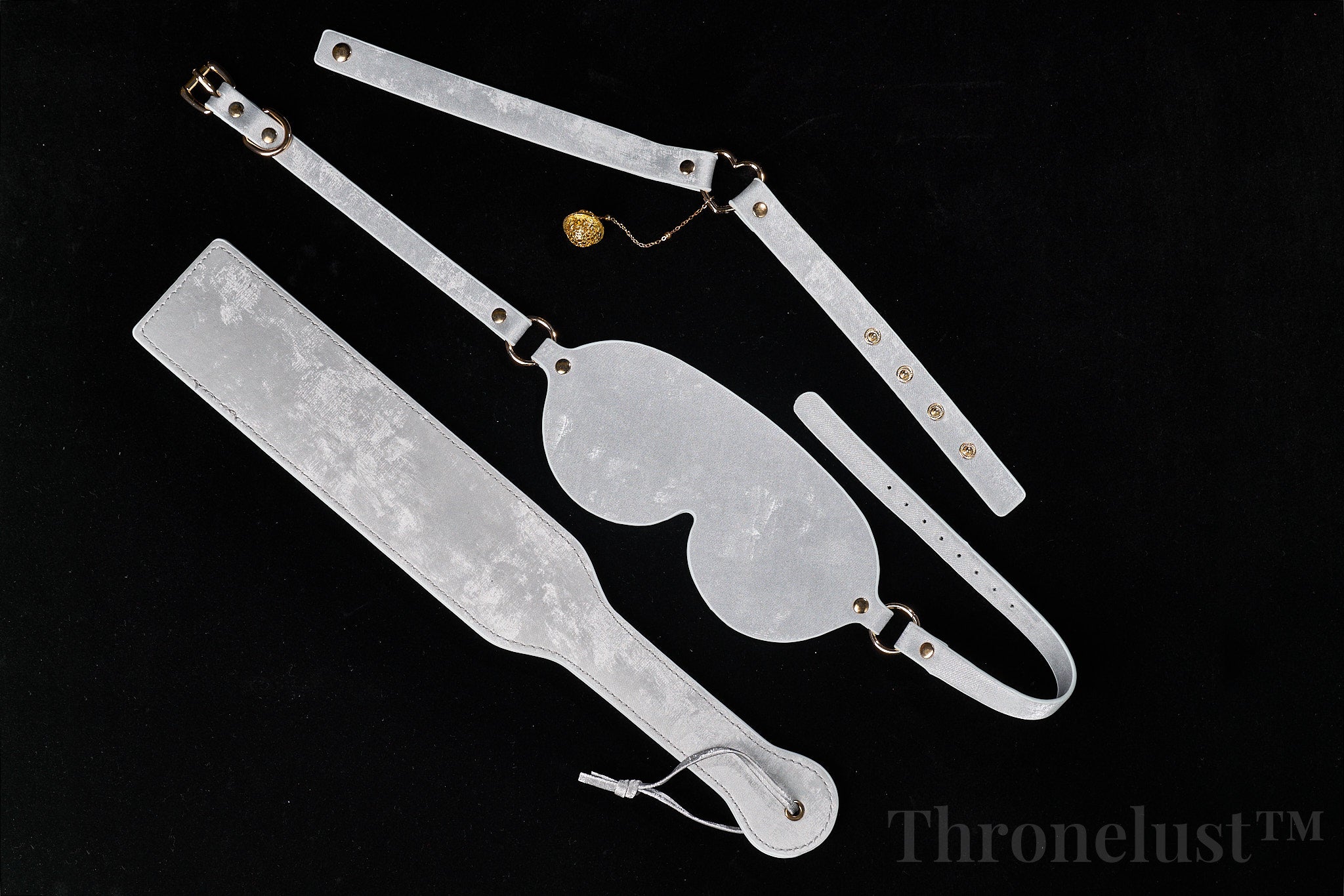 3-Piece PU Leather BDSM Play Set – Silver Paddle, Blindfold & Collar