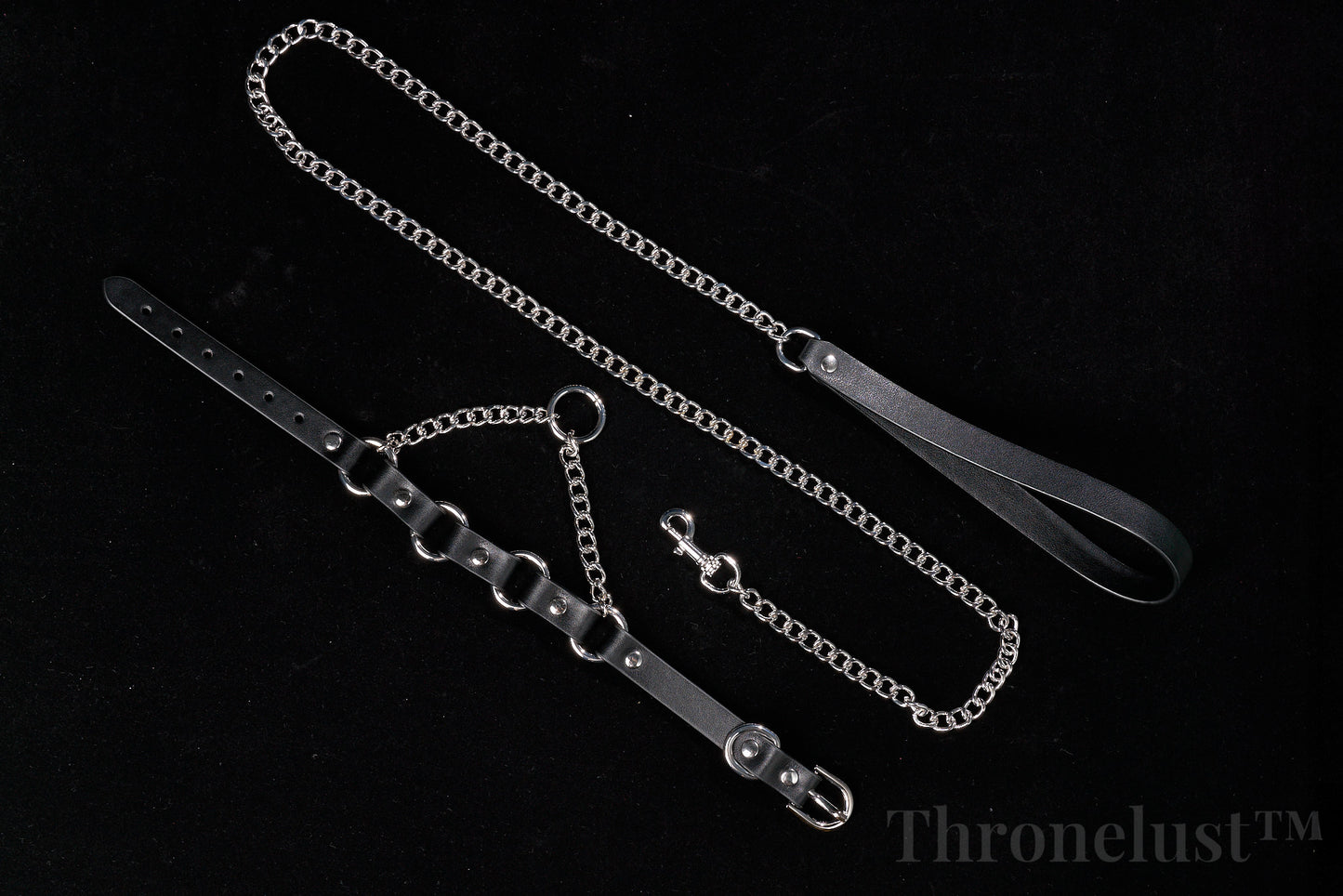 PU Leather Collar with Metal Chain Leash – Adjustable BDSM Restraint | Thronelust™