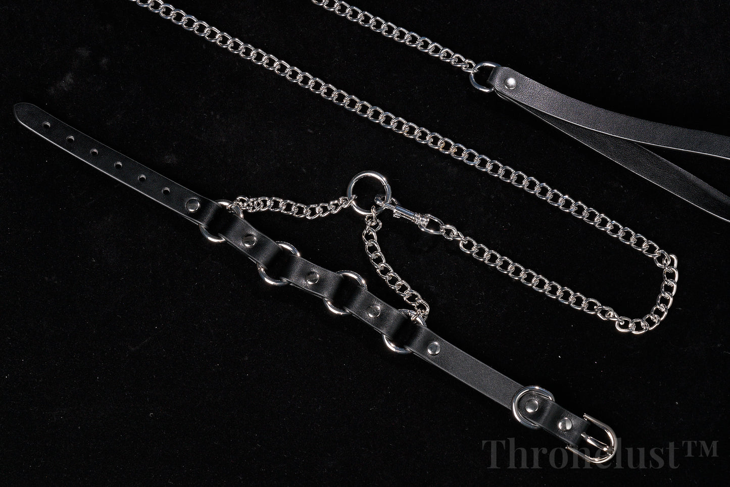 PU Leather Collar with Metal Chain Leash – Adjustable BDSM Restraint | Thronelust™
