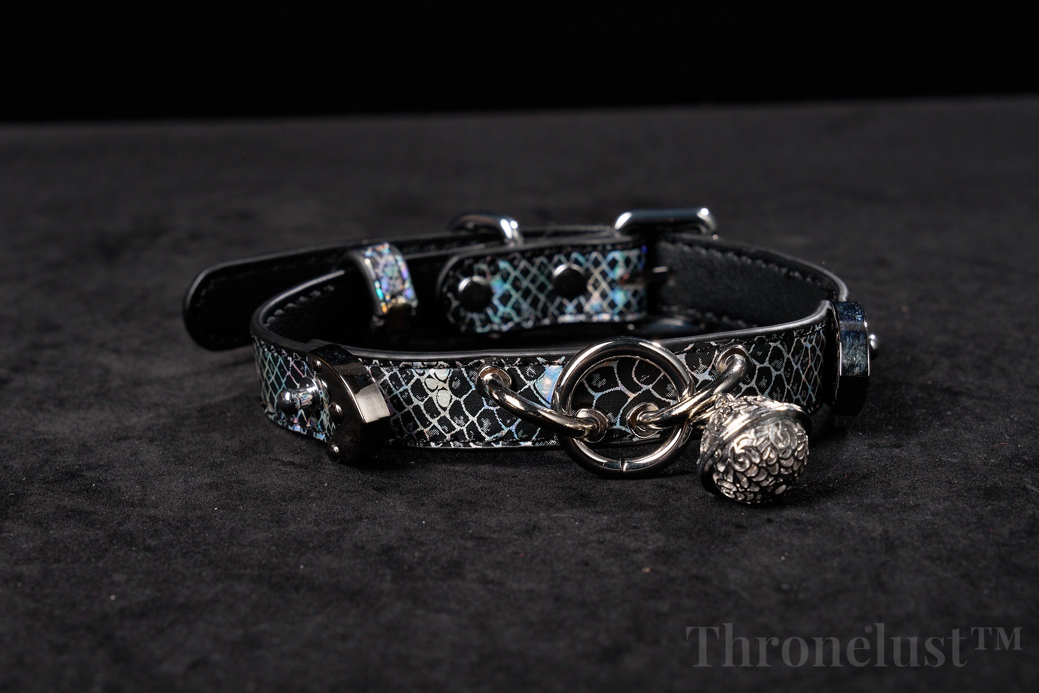 Snake-Pattern PU Leather Collar with Silver Chain Leash – Thronelust™ BDSM Puppy Play