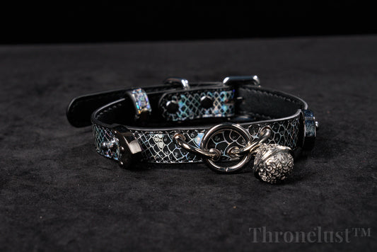 Snake-Pattern PU Leather Collar with Silver Chain Leash – Thronelust™ BDSM Puppy Play