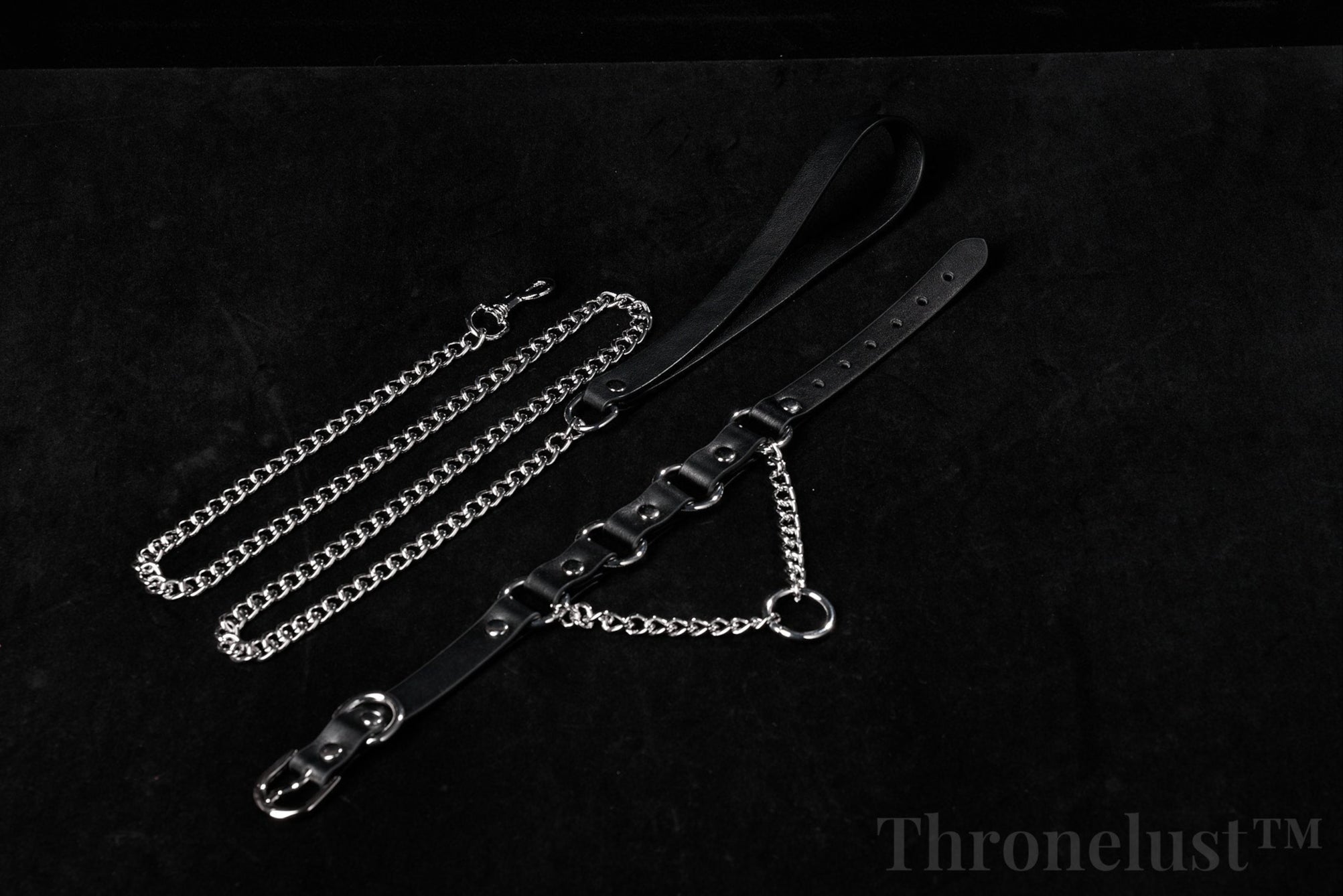 PU Leather Collar with Metal Chain Leash – Adjustable BDSM Restraint | Thronelust™