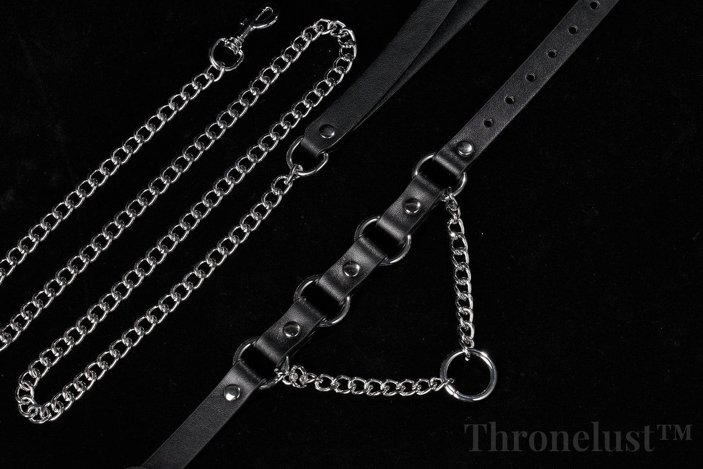 PU Leather Collar with Metal Chain Leash – Adjustable BDSM Restraint | Thronelust™