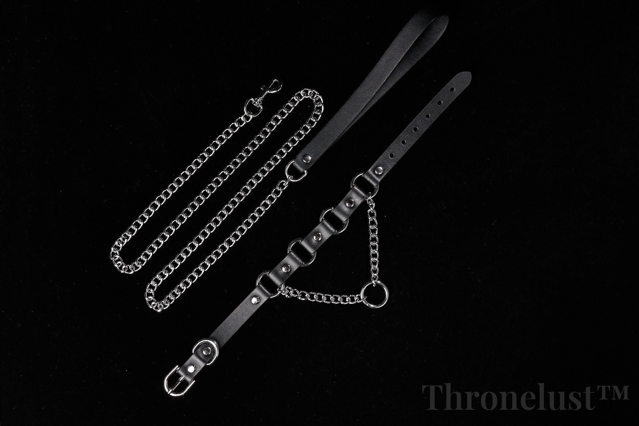 PU Leather Collar with Metal Chain Leash – Adjustable BDSM Restraint | Thronelust™