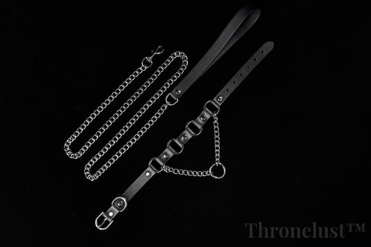 PU Leather Collar with Metal Chain Leash – Adjustable BDSM Restraint | Thronelust™