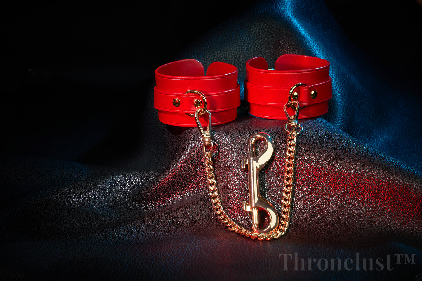 Thronelust Queen’s Atelier – Leather Restraint Cuffs (Black & Red Custom Edition)