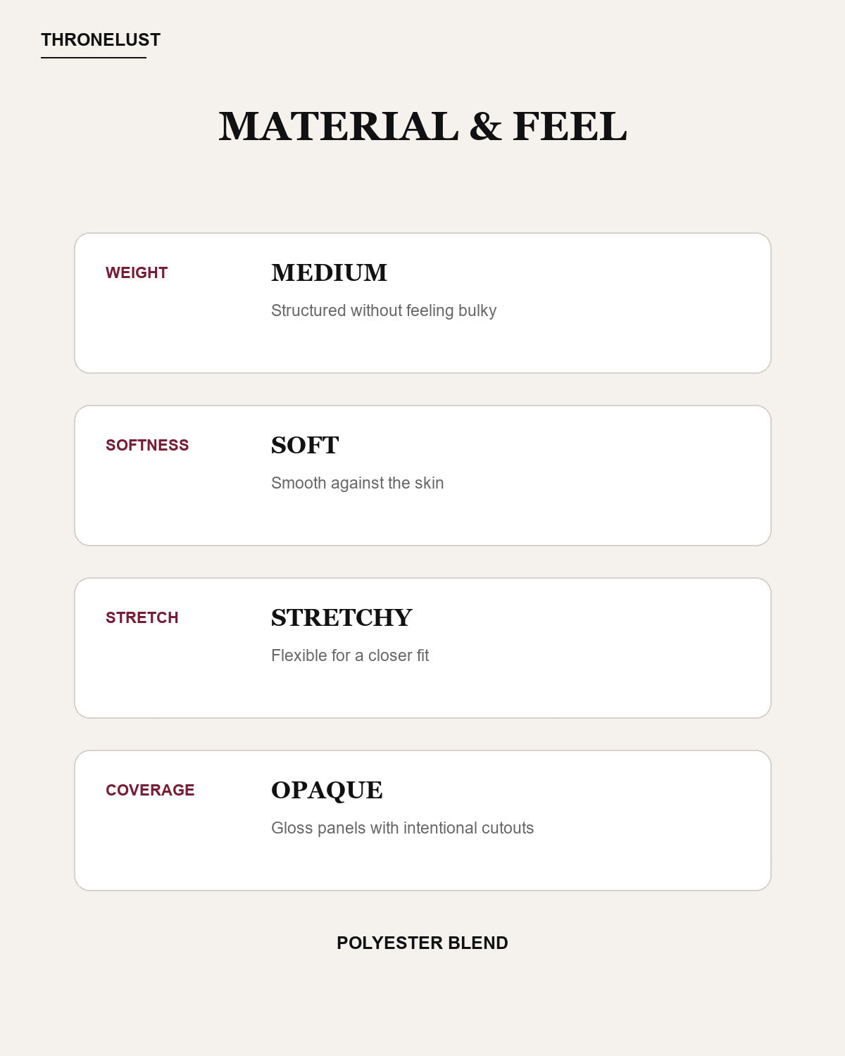 Noir Muse material and feel guide