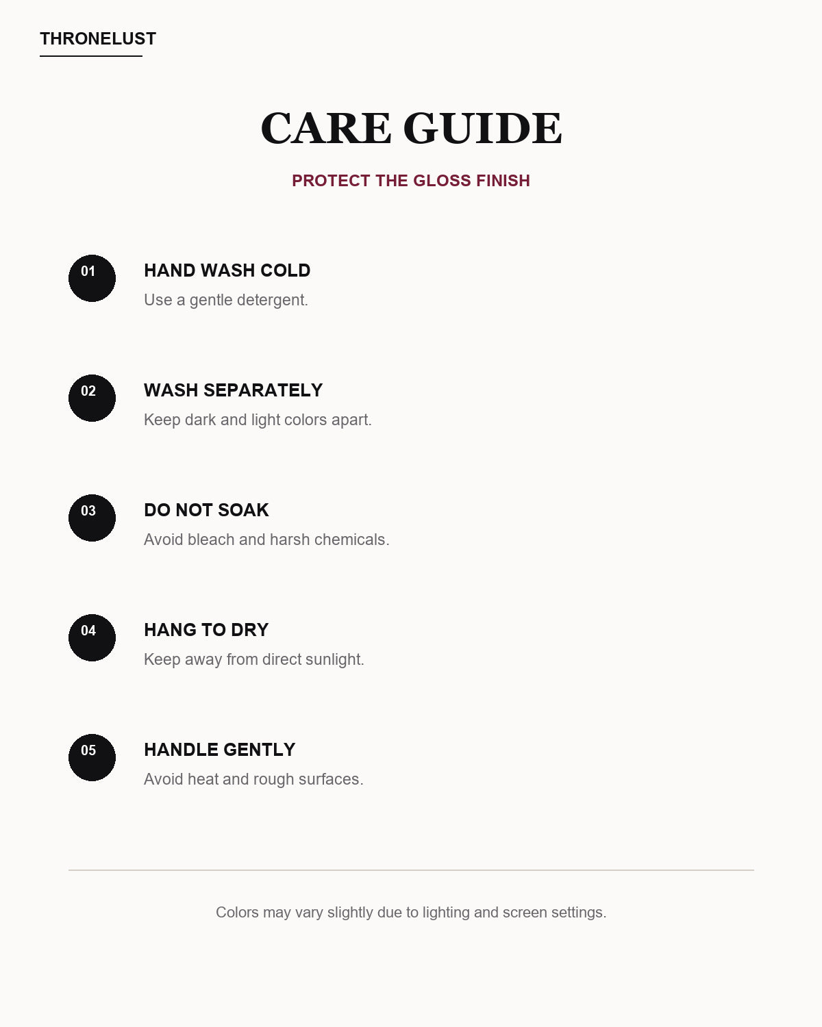 Noir Muse care instructions