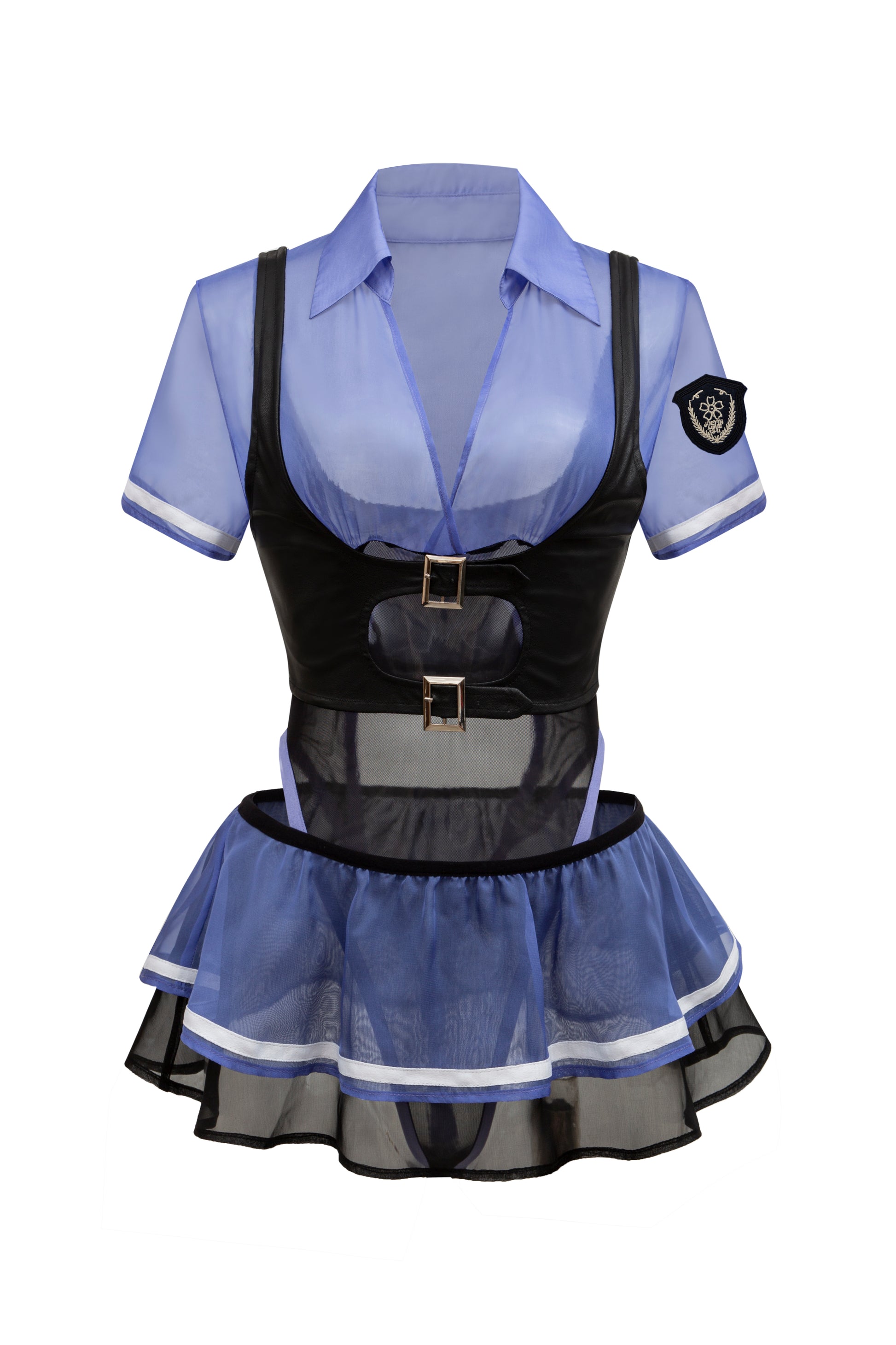 Blue Uniform Chiffon & Mesh Lingerie Set by Thronelust