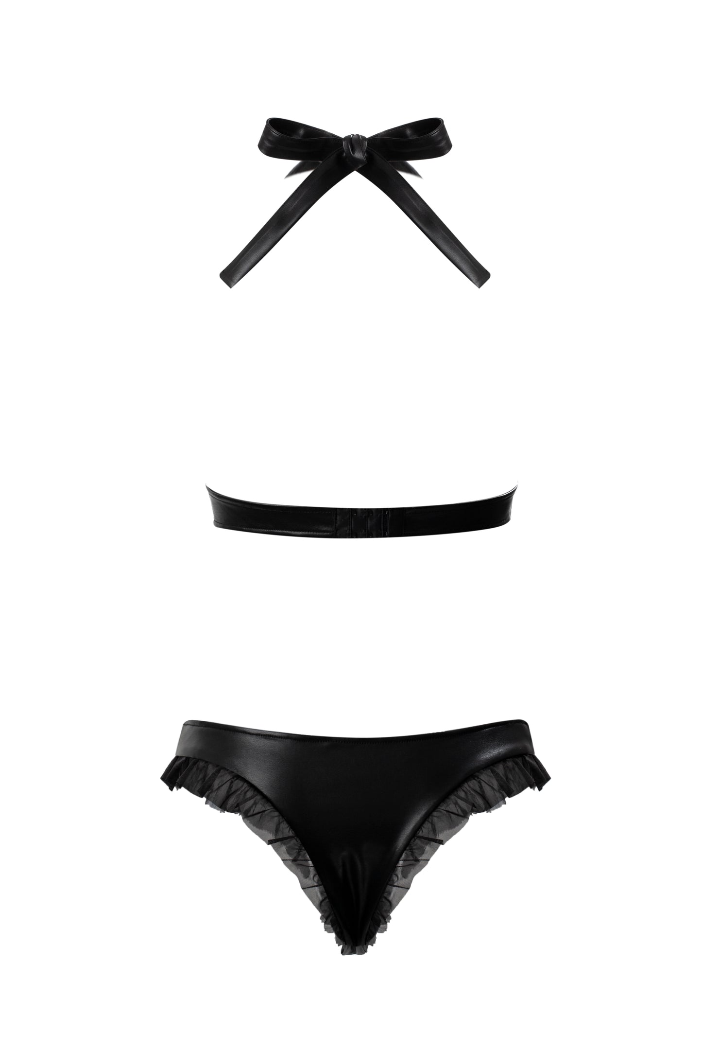 PU Mesh Halter Cut-Out Bodysuit by Thronelust