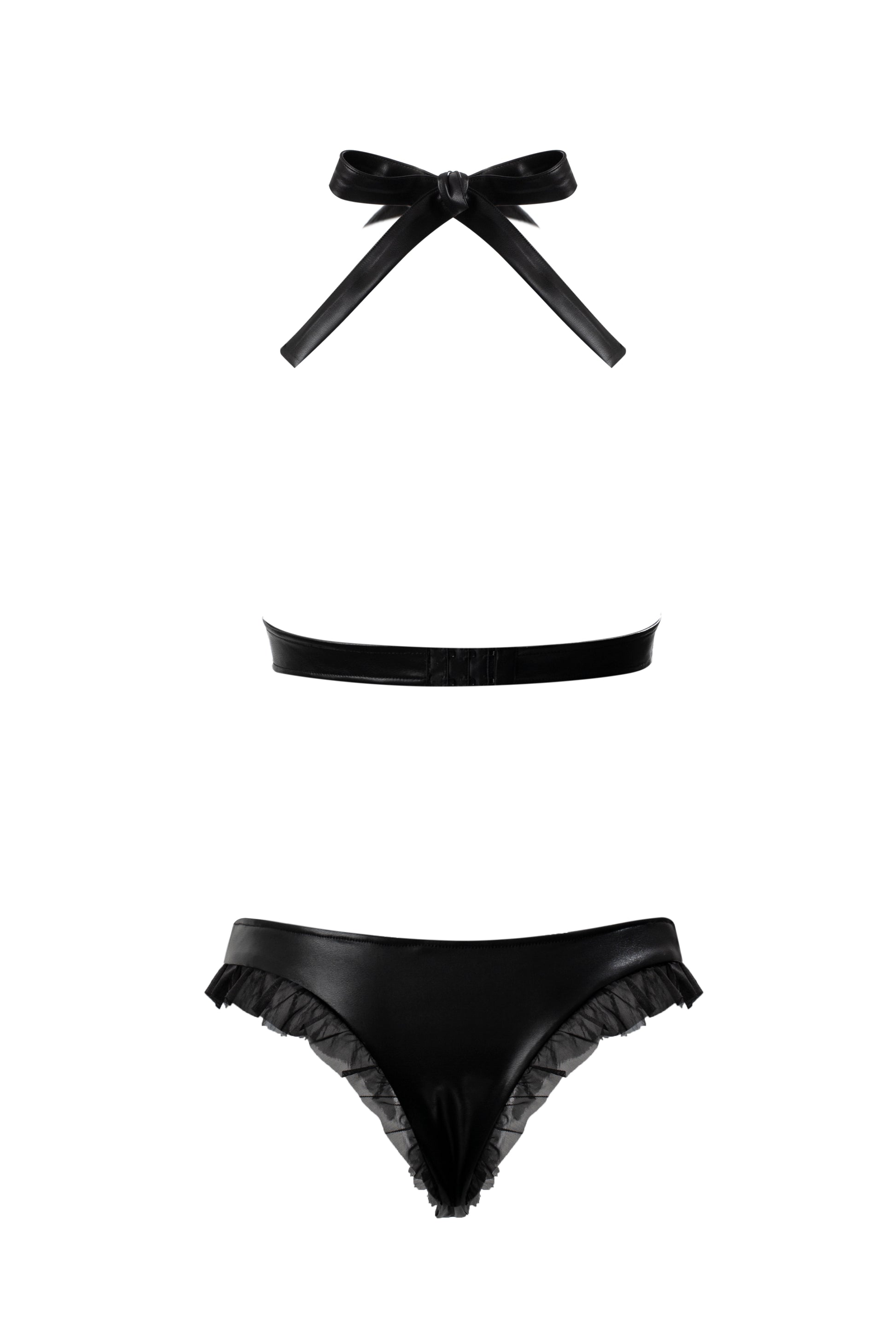 PU Mesh Halter Cut-Out Bodysuit by Thronelust