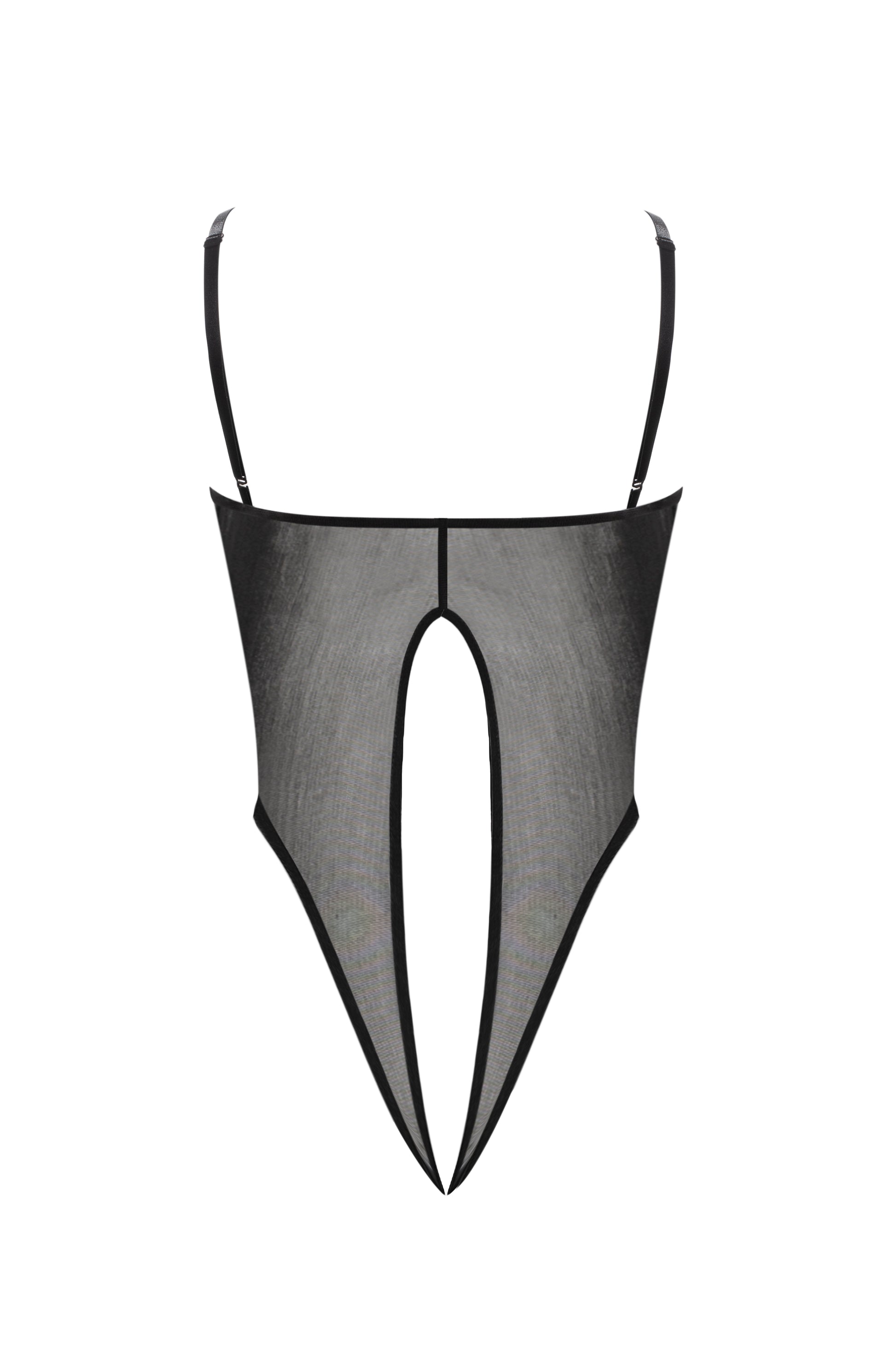 Black Mesh Leather Bodysuit Lingerie by Thronelust
