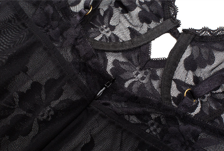 Dark Fragrance Embossed Floral Lace Bodysuit