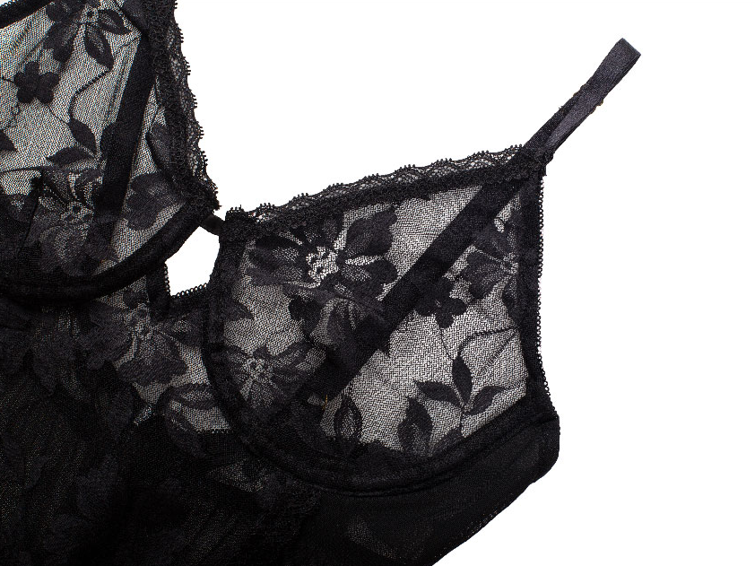 Dark Fragrance Embossed Floral Lace Bodysuit