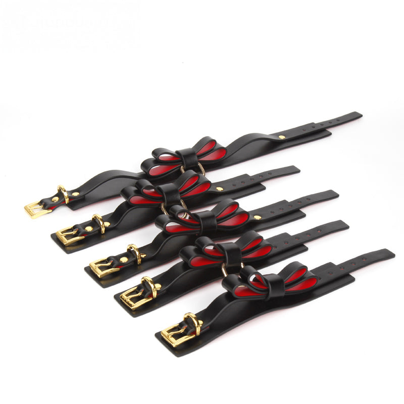 Luxury Bowknot Bondage Set – Leather Collar, Cuffs, Ankle Restraints, Leash & Eye Mask | BDSM Restraint Kit
