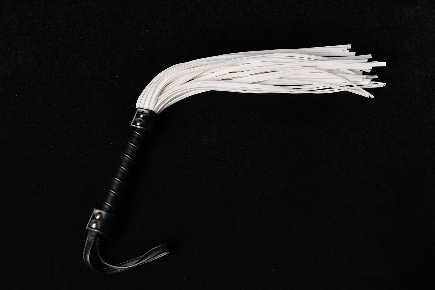 White Leather Whip – Bondage Flogger with Black Handle | PU Leather BDSM Impact Toy