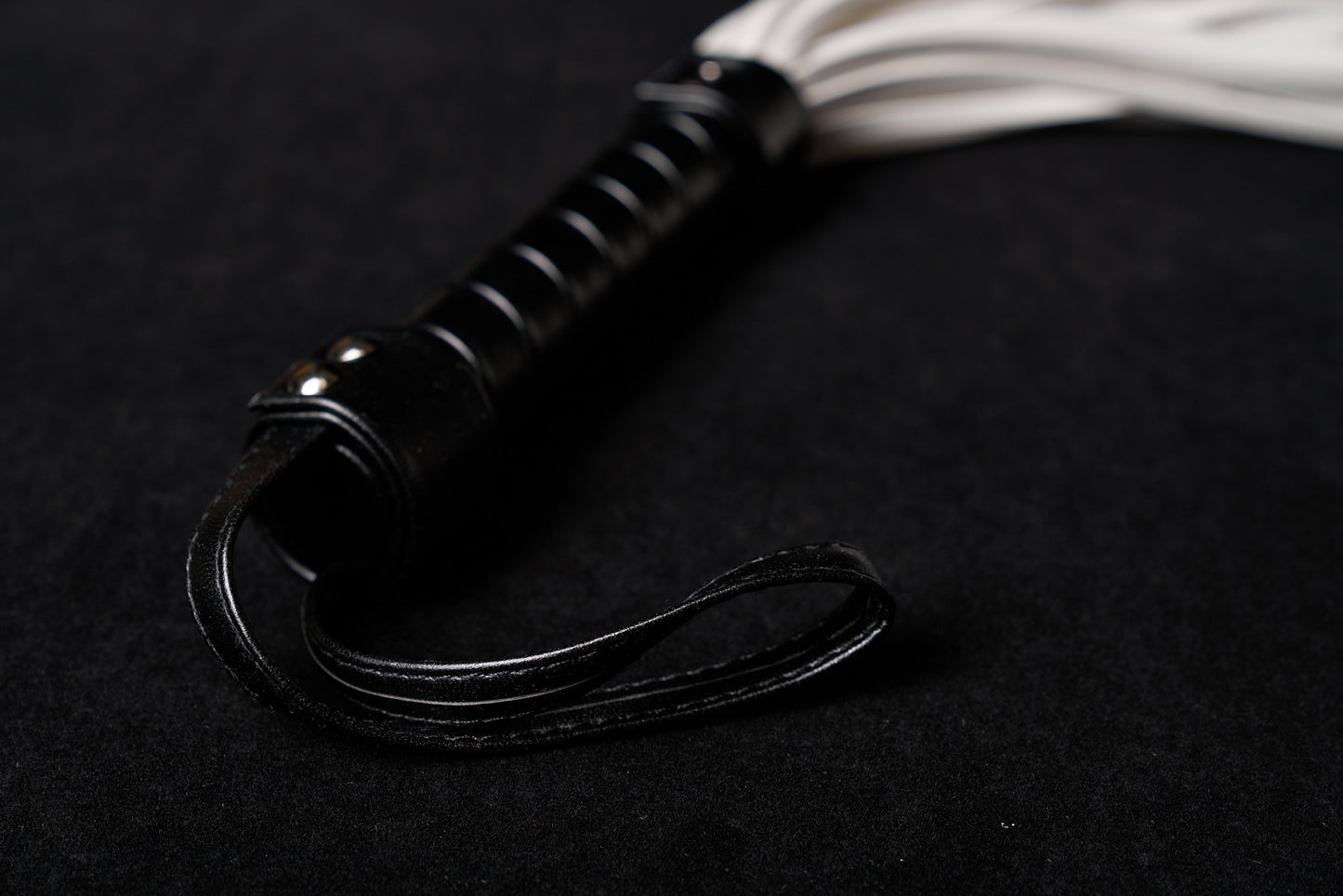 White Leather Whip – Bondage Flogger with Black Handle | PU Leather BDSM Impact Toy