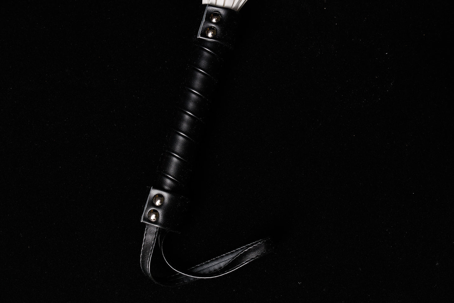 White Leather Whip – Bondage Flogger with Black Handle | PU Leather BDSM Impact Toy