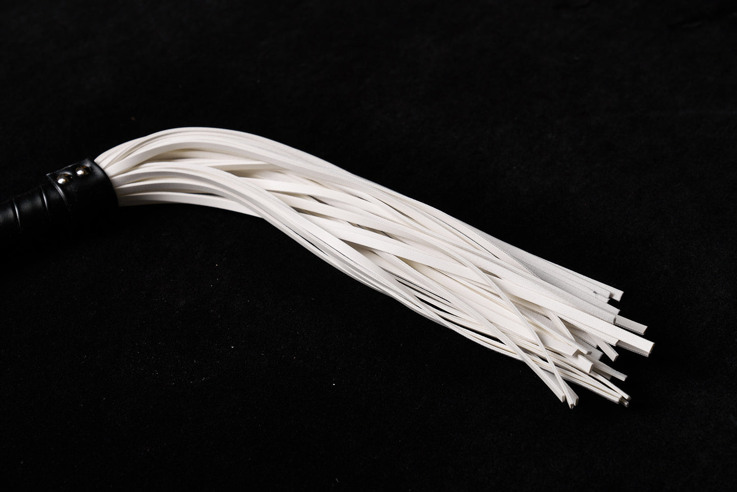 White Leather Whip – Bondage Flogger with Black Handle | PU Leather BDSM Impact Toy