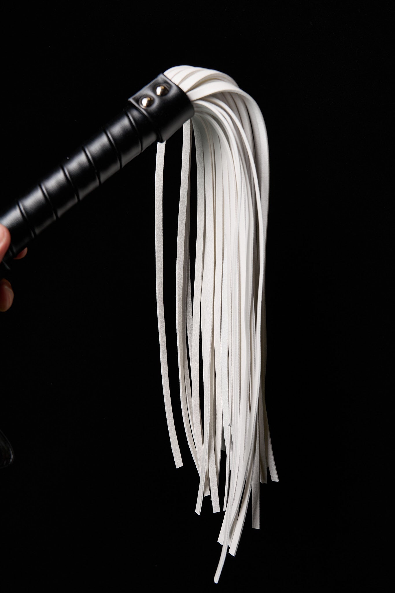 White Leather Whip – Bondage Flogger with Black Handle | PU Leather BDSM Impact Toy