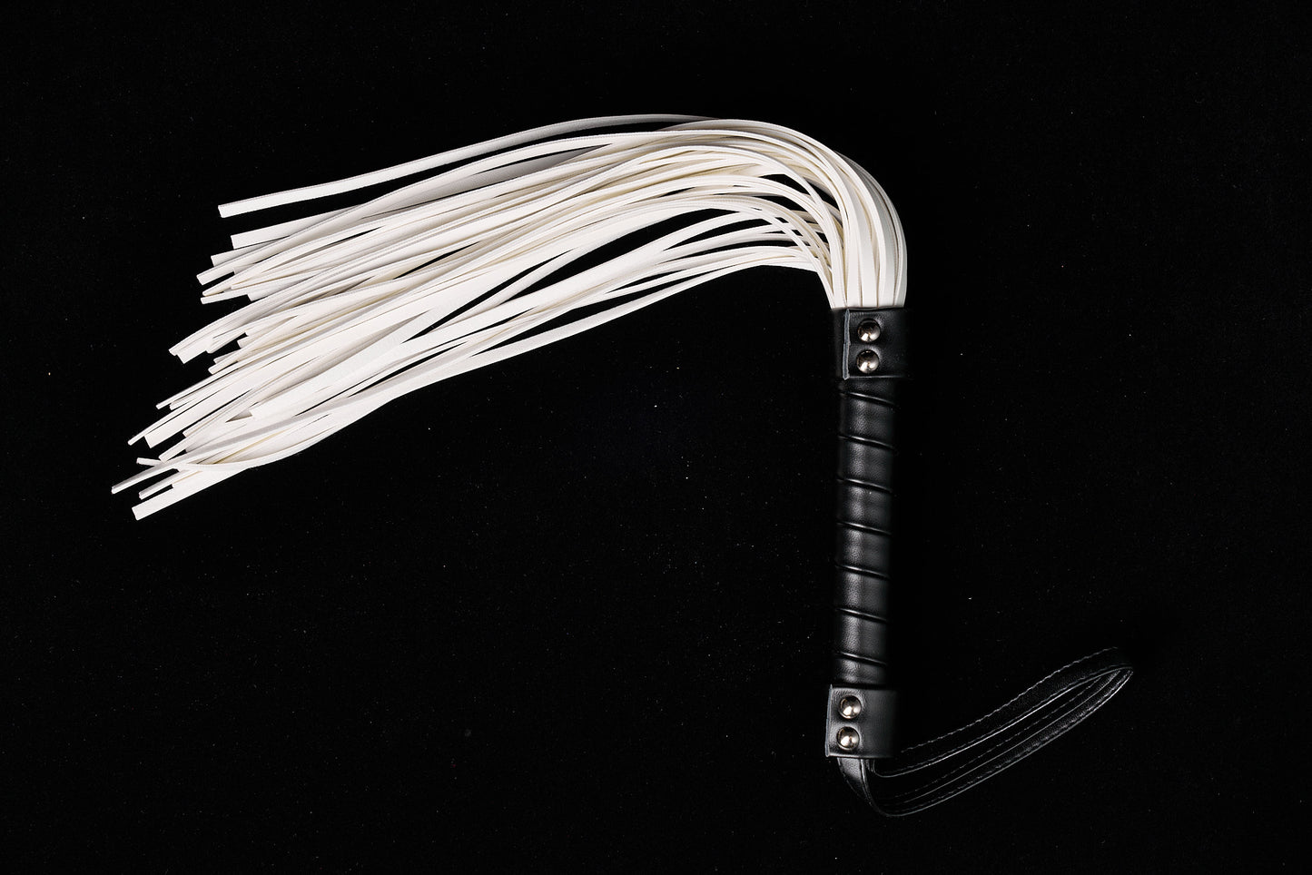 White Leather Whip – Bondage Flogger with Black Handle | PU Leather BDSM Impact Toy