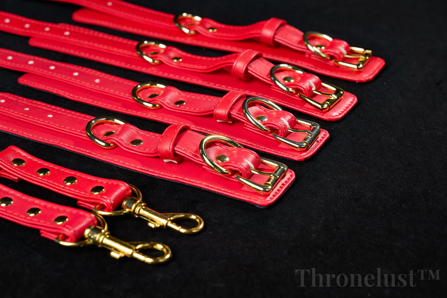 Padded PU Leather Wrist/Ankle Cuffs with D-Ring – Red Adjustable BDSM Restraints