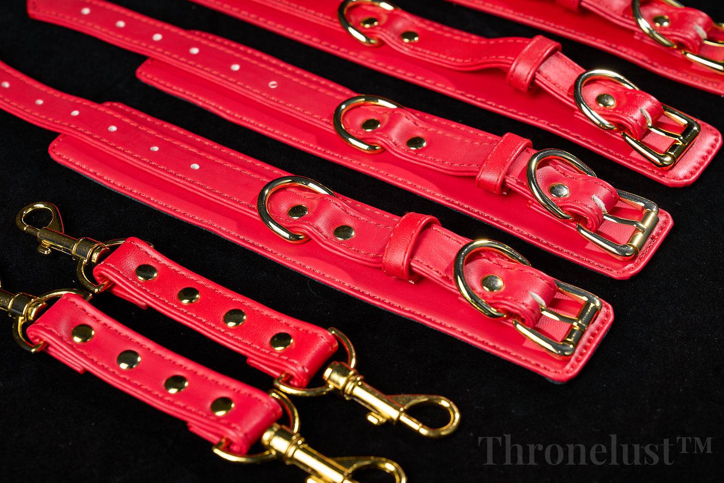 Padded PU Leather Wrist/Ankle Cuffs with D-Ring – Red Adjustable BDSM Restraints