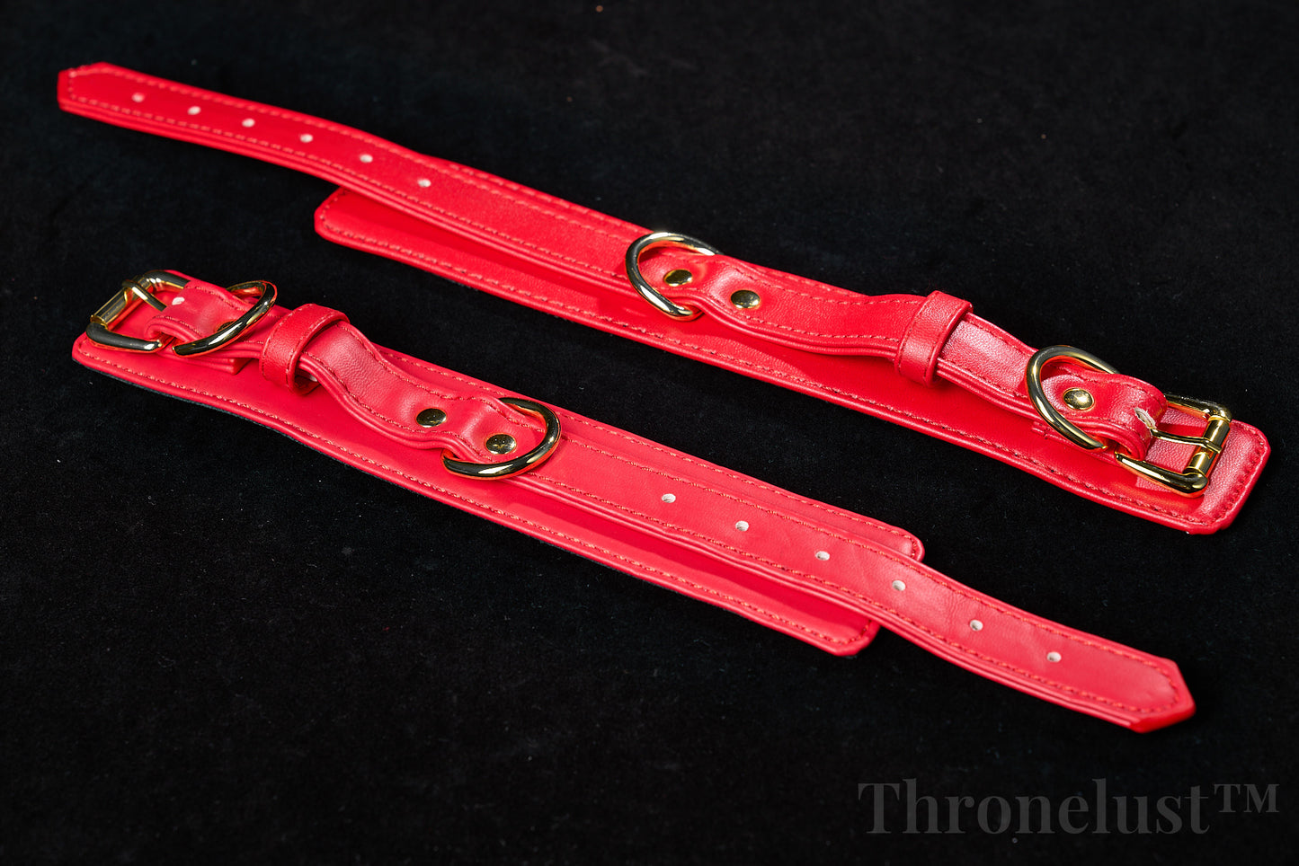 Padded PU Leather Wrist/Ankle Cuffs with D-Ring – Red Adjustable BDSM Restraints