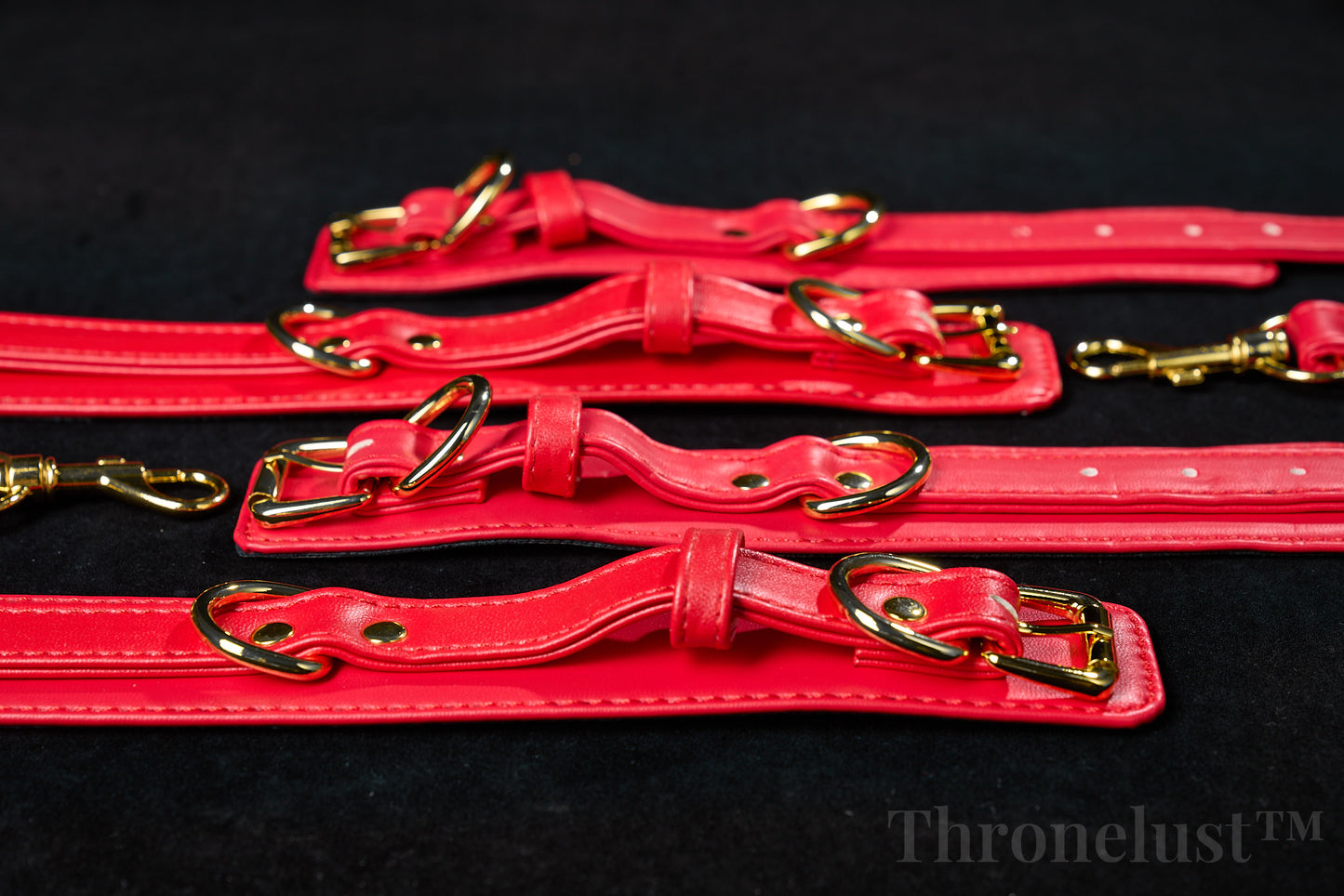 Padded PU Leather Wrist/Ankle Cuffs with D-Ring – Red Adjustable BDSM Restraints