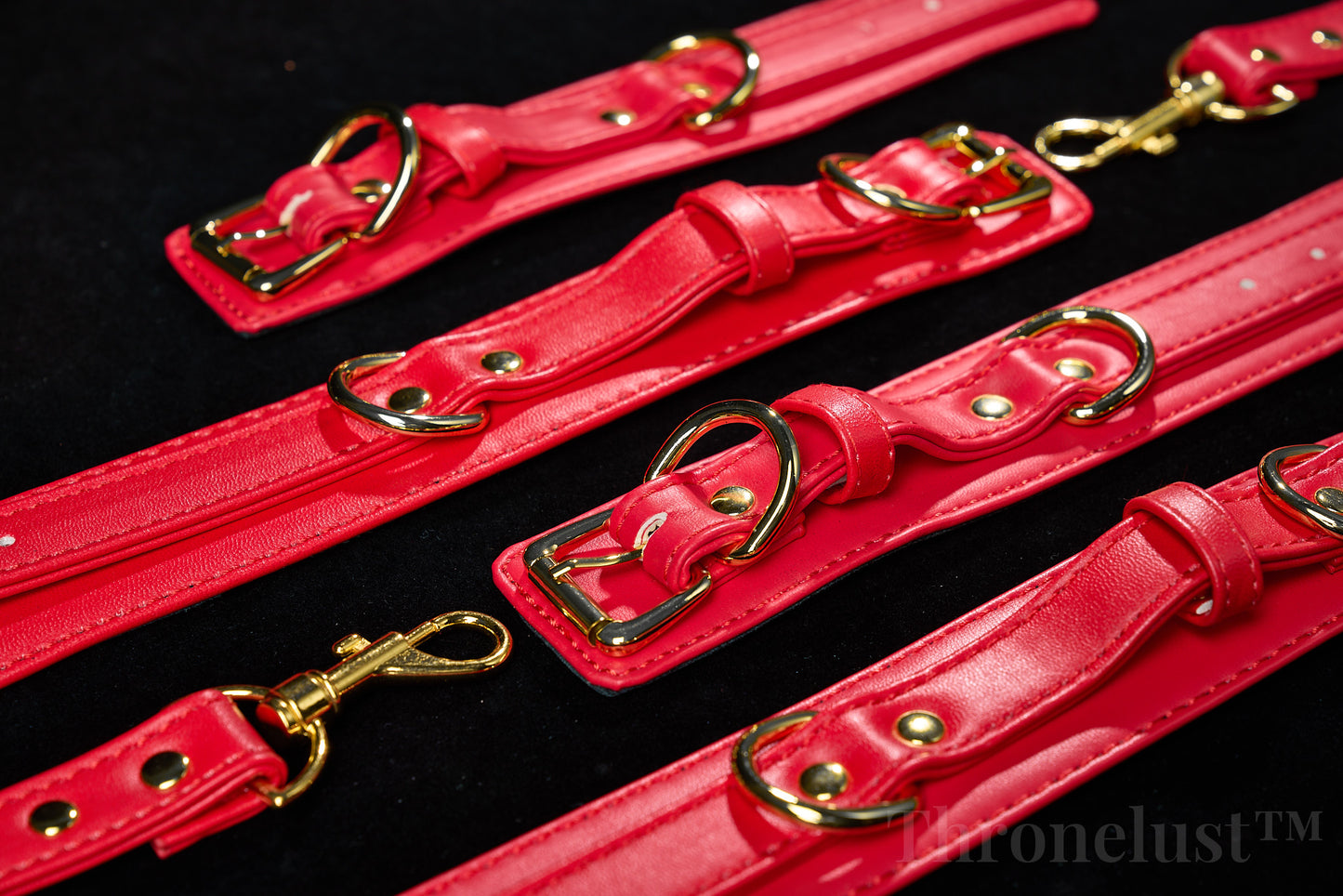 Padded PU Leather Wrist/Ankle Cuffs with D-Ring – Red Adjustable BDSM Restraints