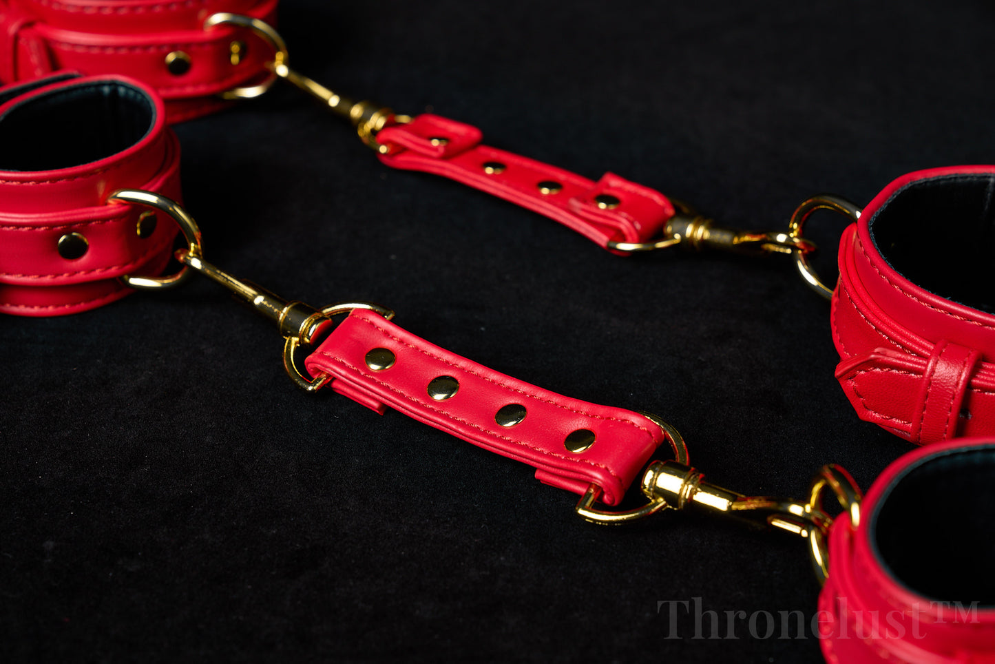 Padded PU Leather Wrist/Ankle Cuffs with D-Ring – Red Adjustable BDSM Restraints