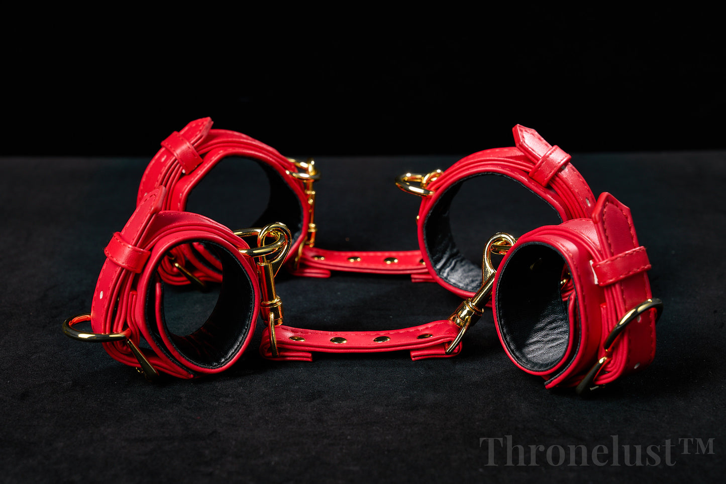 Padded PU Leather Wrist/Ankle Cuffs with D-Ring – Red Adjustable BDSM Restraints